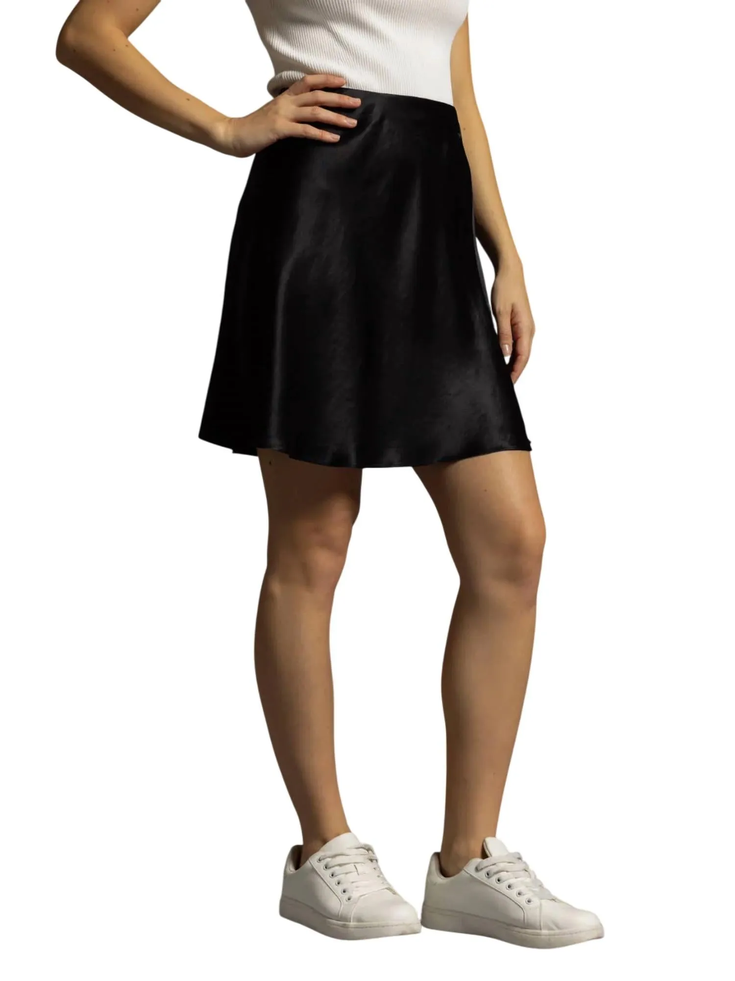 Jupe Mini A-Line en Satin Noir
