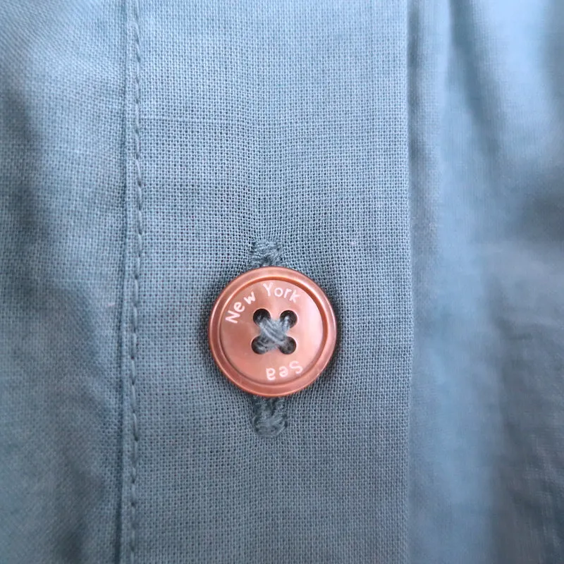 SEA Adrienne Blouse à boutons en coton bleu vert taille moyenne avec broderies
