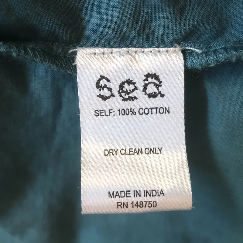 SEA Adrienne Blouse à boutons en coton bleu vert taille moyenne avec broderies