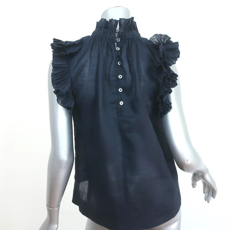 Haut à manches flottantes SEA en ramie marine Taille 6 Blouse à col haut