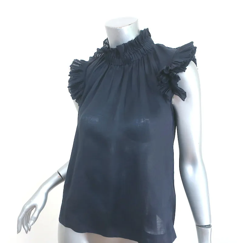 Haut à manches flottantes SEA en ramie marine Taille 6 Blouse à col haut