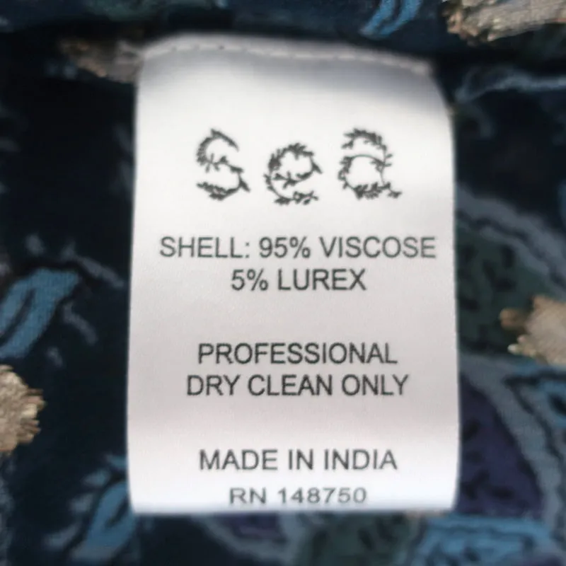 Haut à manches longues SEA Positano Bleu Lurex Imprimé Georgette Taille Très Petite NEUF