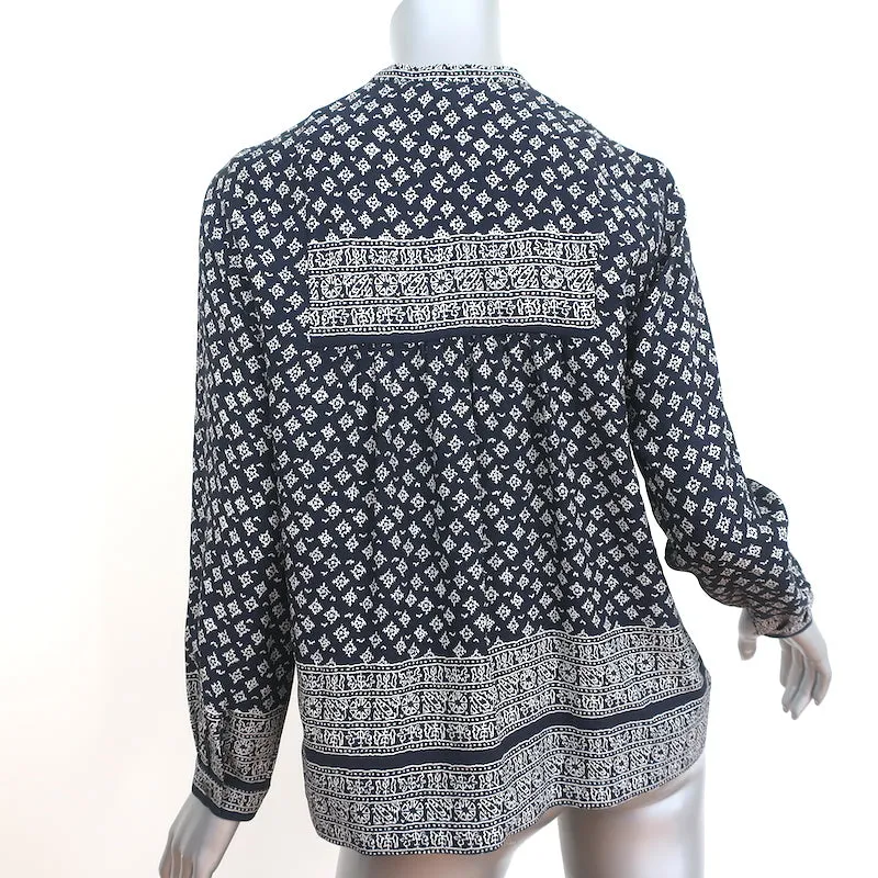 Haut à pompons SEA en crêpe de soie imprimé marine Taille 0 Blouse à manches longues