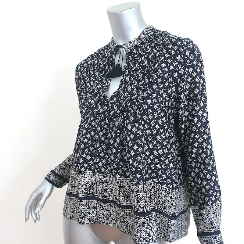 Haut à pompons SEA en crêpe de soie imprimé marine Taille 0 Blouse à manches longues