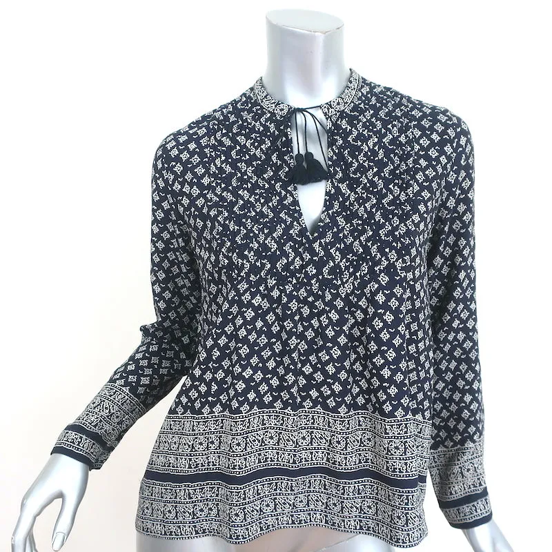Haut à pompons SEA en crêpe de soie imprimé marine Taille 0 Blouse à manches longues