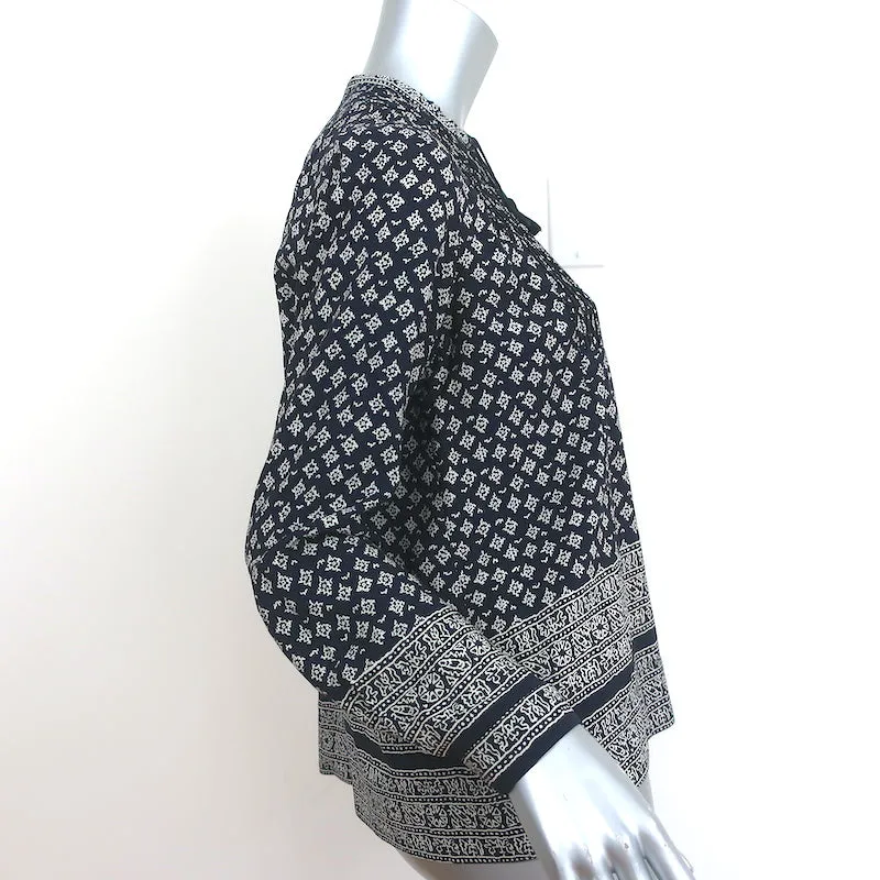 Haut à pompons SEA en crêpe de soie imprimé marine Taille 0 Blouse à manches longues
