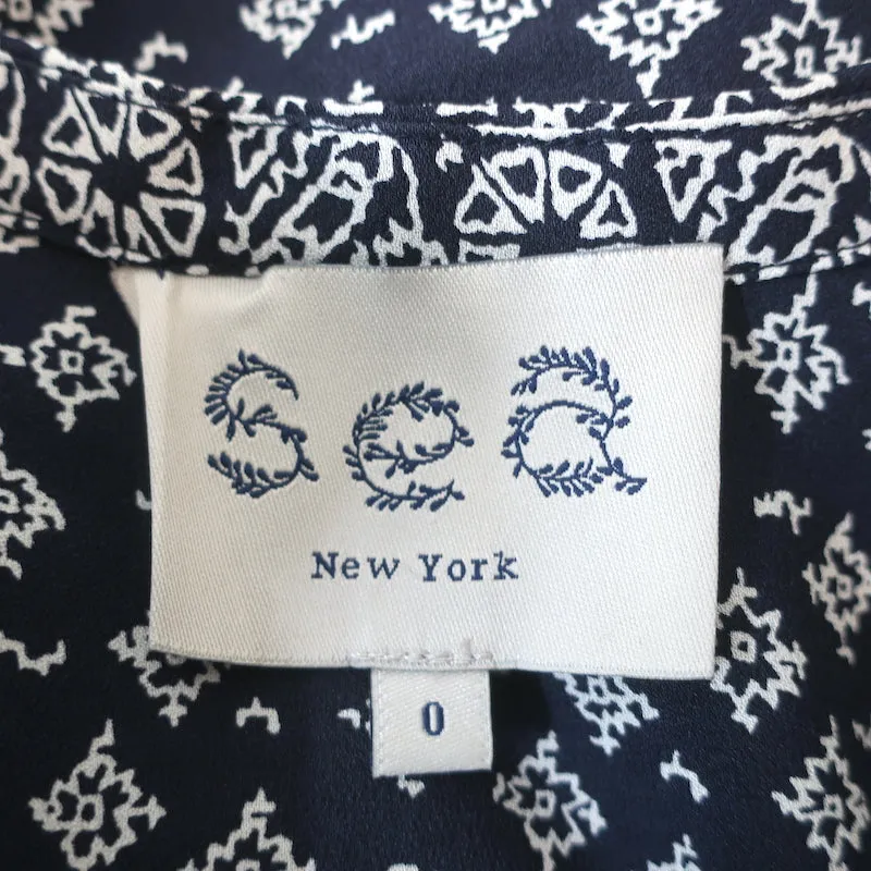 Haut à pompons SEA en crêpe de soie imprimé marine Taille 0 Blouse à manches longues