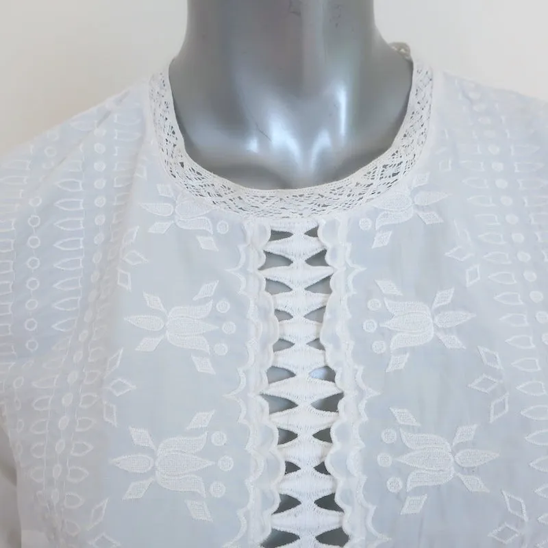 SEA Top Blouse Longue en Coton Brodé avec Dentelle Blanche Taille 2 à Manches Longues