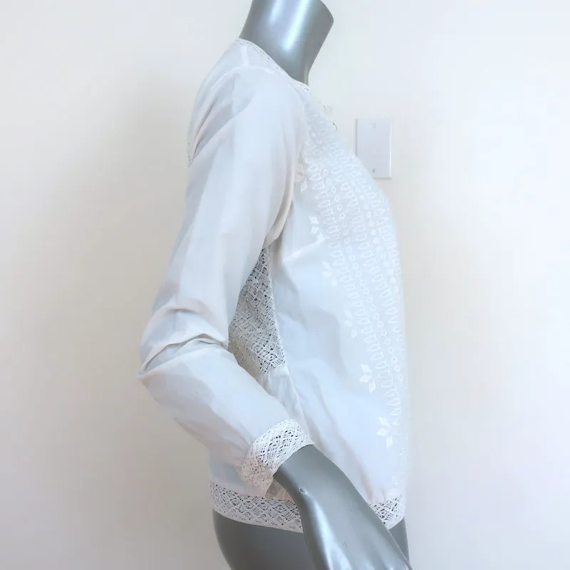 SEA Top Blouse Longue en Coton Brodé avec Dentelle Blanche Taille 2 à Manches Longues