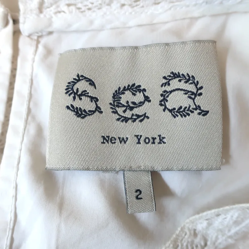 SEA Top Blouse Longue en Coton Brodé avec Dentelle Blanche Taille 2 à Manches Longues