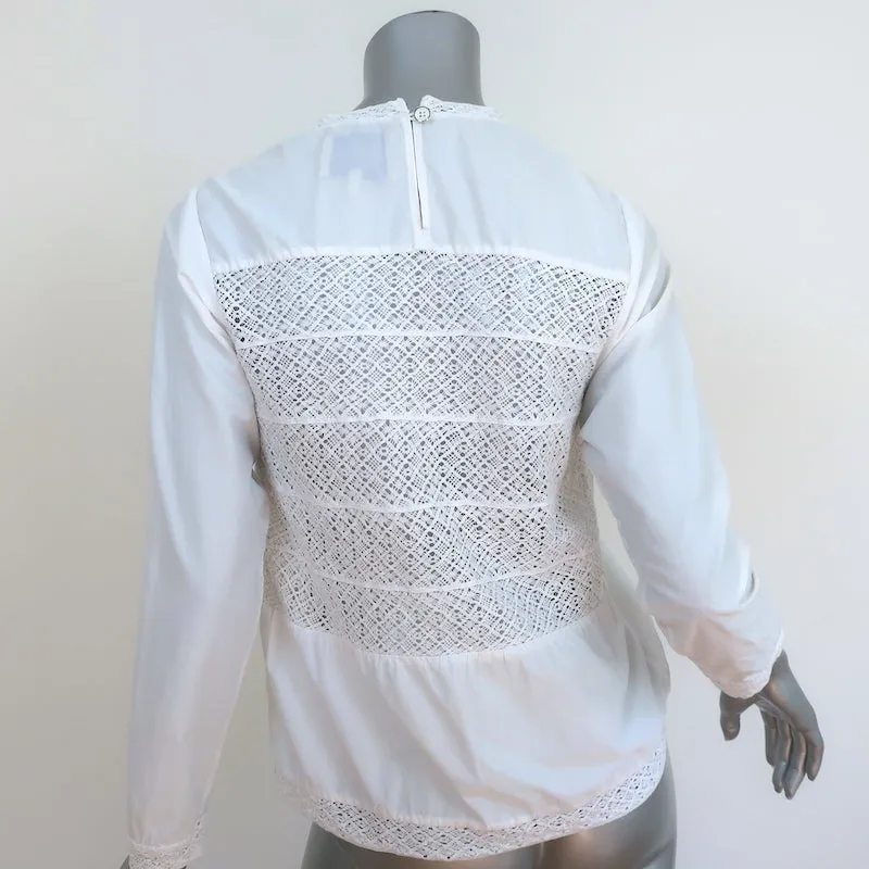 SEA Top Blouse Longue en Coton Brodé avec Dentelle Blanche Taille 2 à Manches Longues