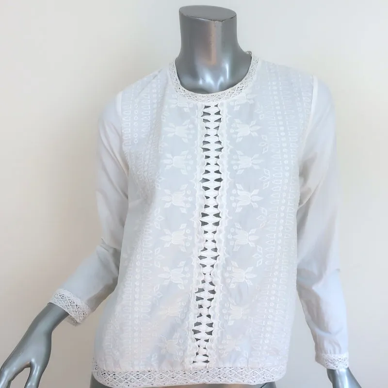 SEA Top Blouse Longue en Coton Brodé avec Dentelle Blanche Taille 2 à Manches Longues