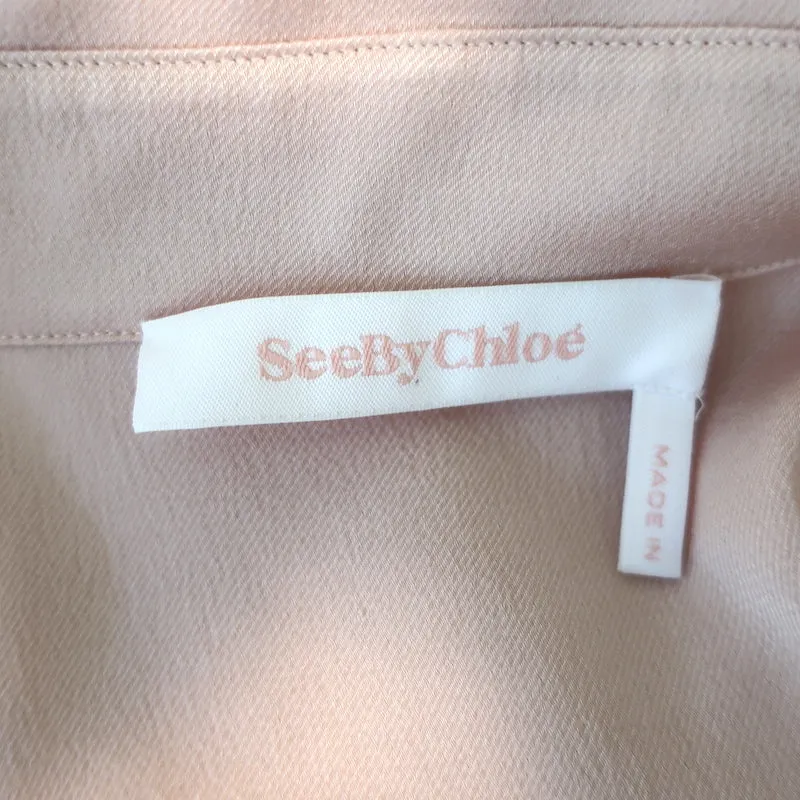 See By Chloe Blouse à manches ballon et col smokey pink en satin sergé taille 40