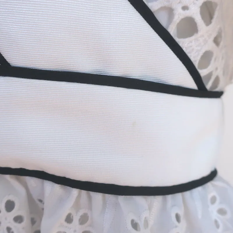 Autoportrait Broderie Anglaise Haut à Une Épaule avec Volants Blanc Taille US 6