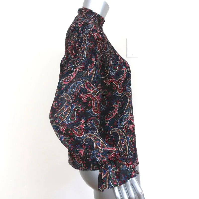 Blouse Senlis Marine Imprimé Paisley Smocked Taille Petite Haut à Manches Longues