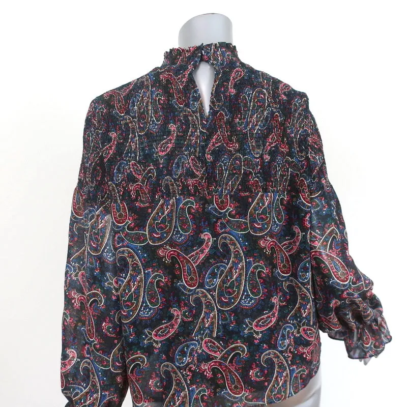 Blouse Senlis Marine Imprimé Paisley Smocked Taille Petite Haut à Manches Longues