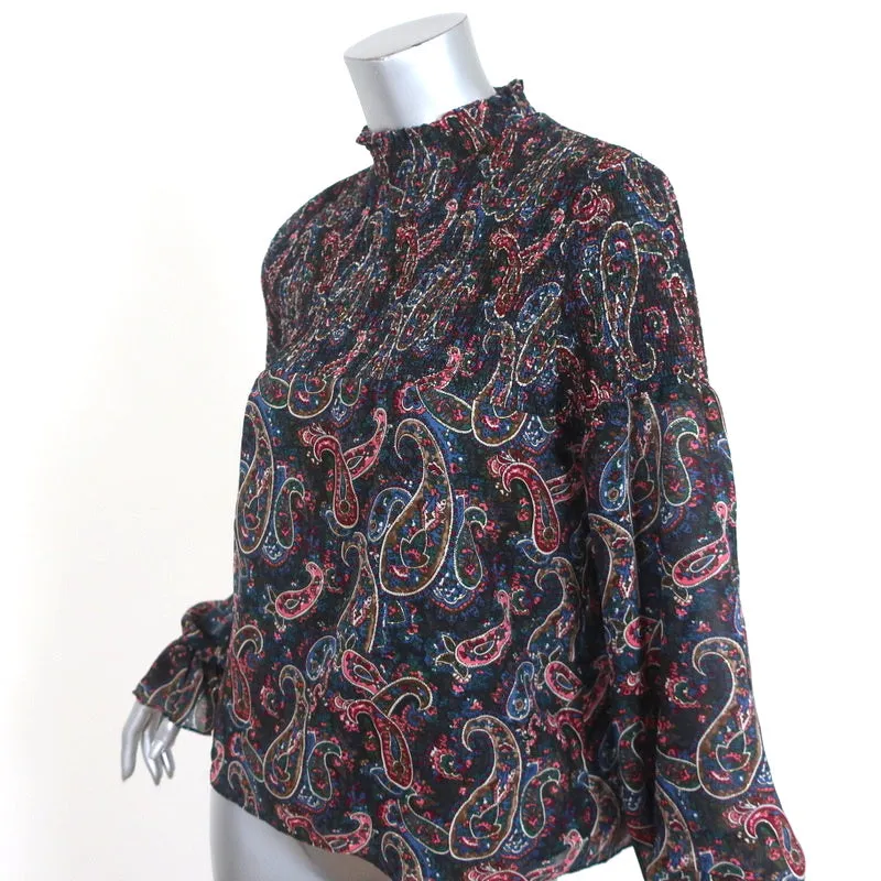 Blouse Senlis Marine Imprimé Paisley Smocked Taille Petite Haut à Manches Longues
