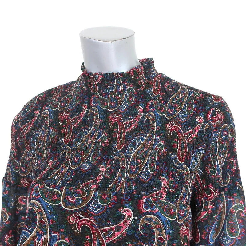Blouse Senlis Marine Imprimé Paisley Smocked Taille Petite Haut à Manches Longues