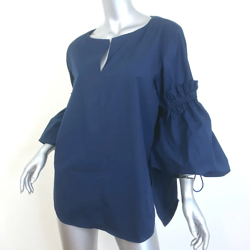 Silvia Tcherassi Lucaya Blouse à Manches Ballon Bleu Marine en Coton Taille L NEUVE