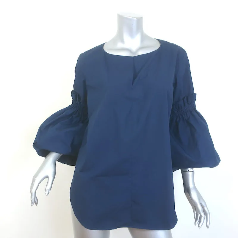 Silvia Tcherassi Lucaya Blouse à Manches Ballon Bleu Marine en Coton Taille L NEUVE