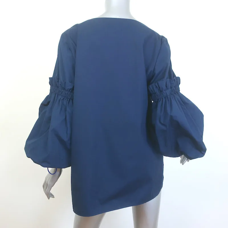 Silvia Tcherassi Lucaya Blouse à Manches Ballon Bleu Marine en Coton Taille L NEUVE
