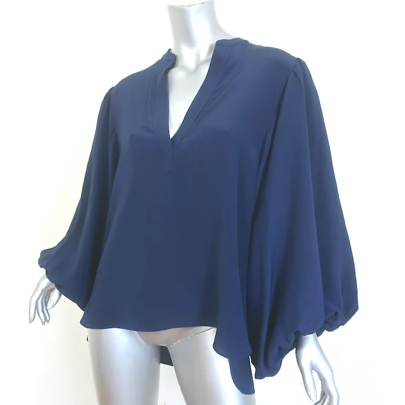 Silvia Tcherassi Sanford Blouse à Manches Ballon Bleu Marine en Soie Taille Moyenne Haut à Encolure en V