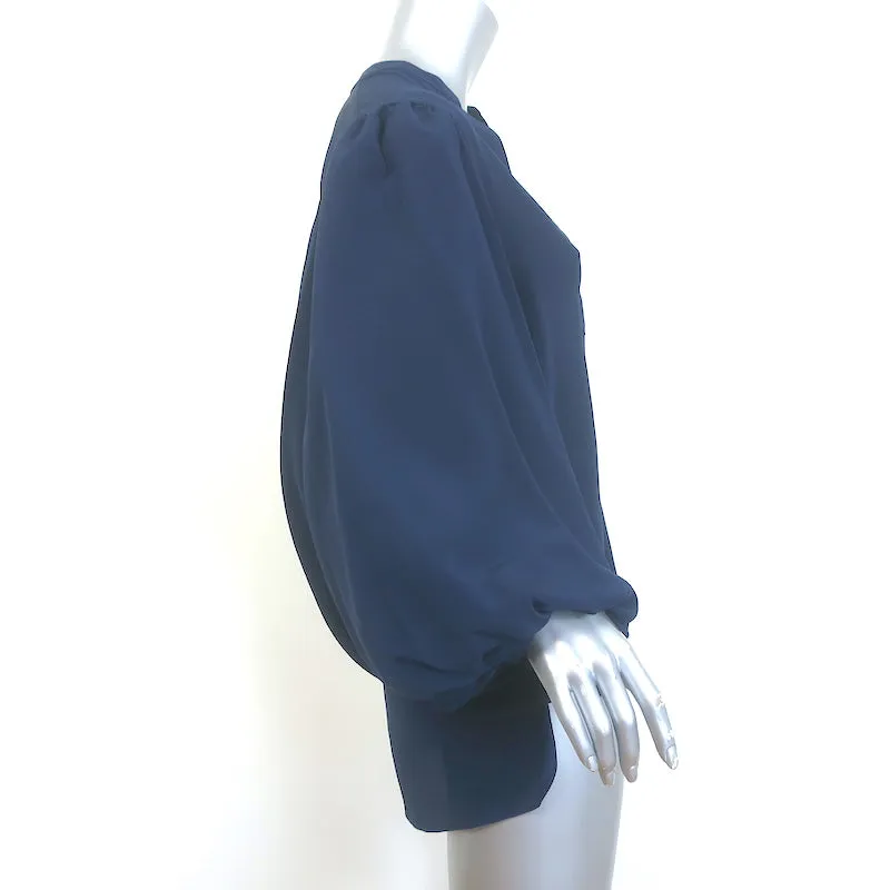 Silvia Tcherassi Sanford Blouse à Manches Ballon Bleu Marine en Soie Taille Moyenne Haut à Encolure en V
