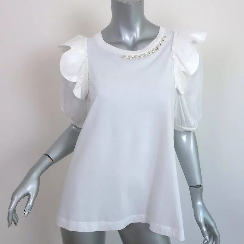 Simone Rocha Haut à manches bouffantes orné de fausses perles et cristaux Blanc Taille M