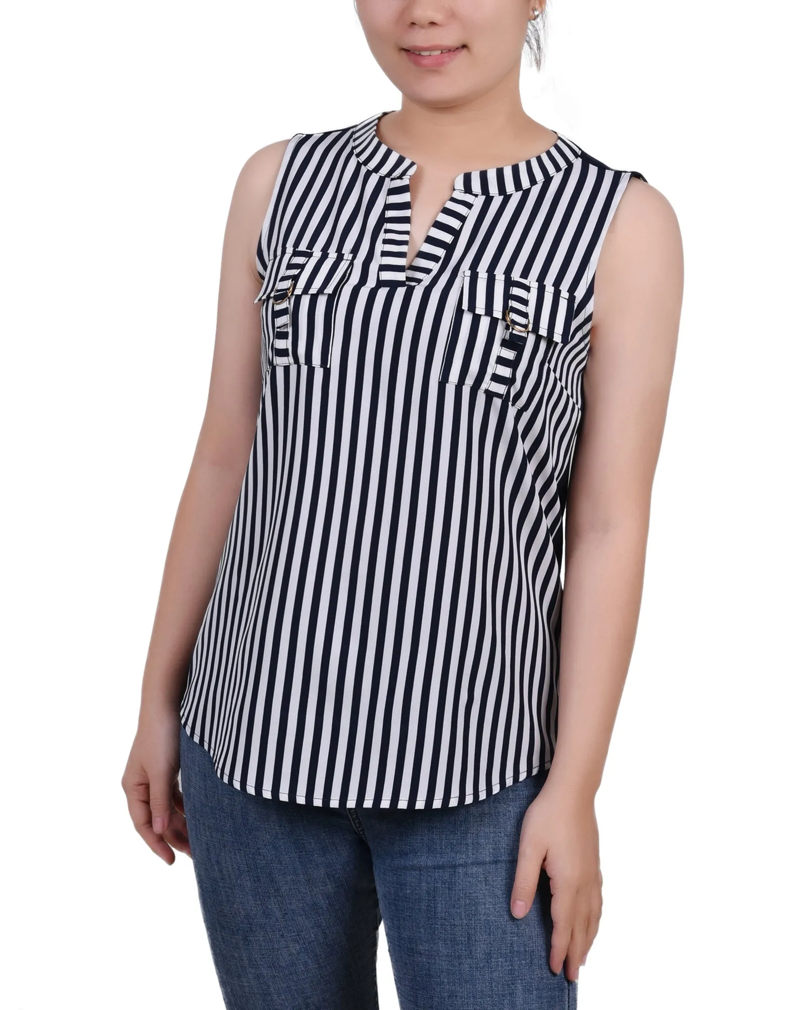 Blouse Combinée Sans Manches à Encolure en Y