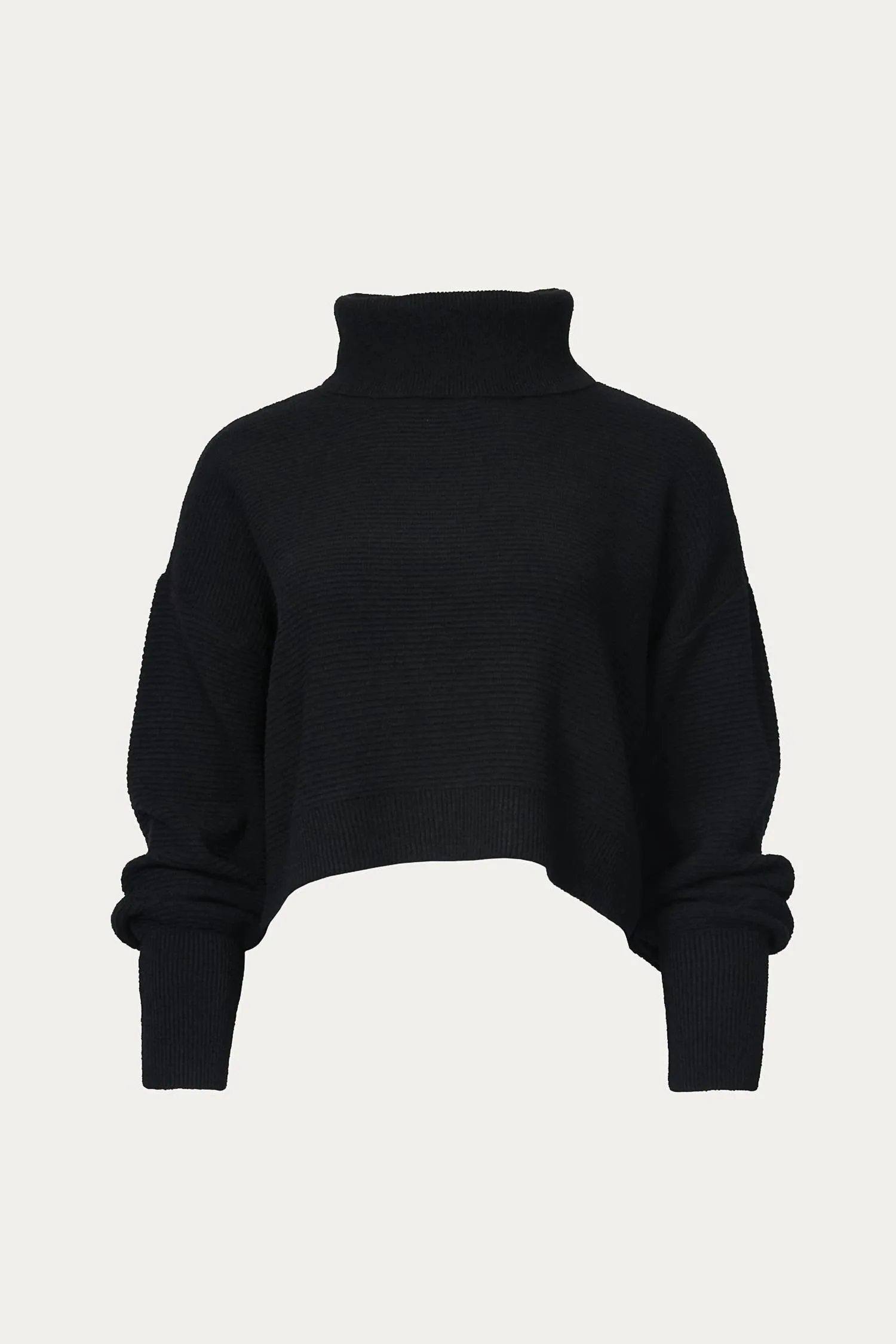 Pull col roulé court et décontracté en noir