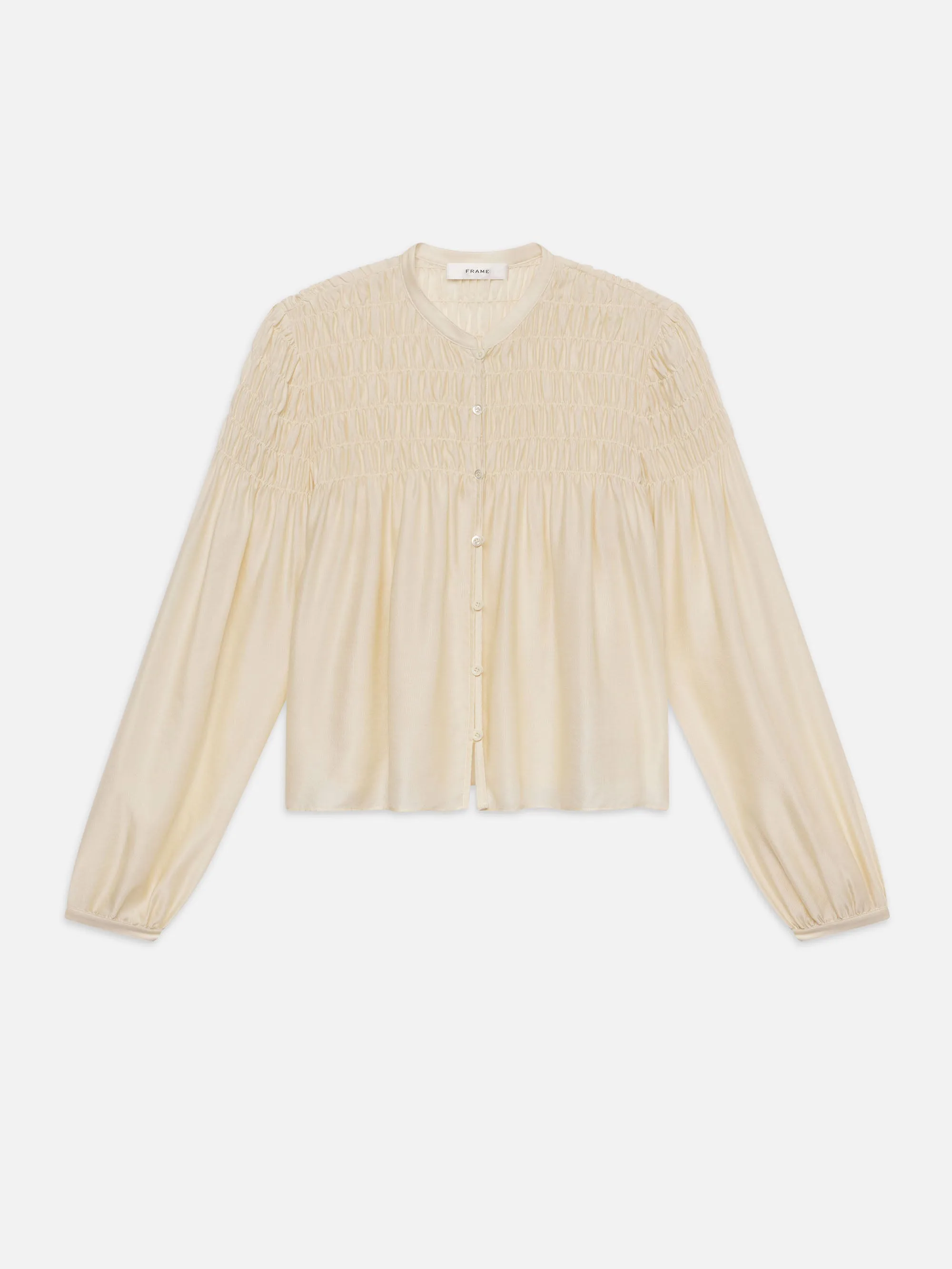 Blouse sans col smockée -- Champagne
