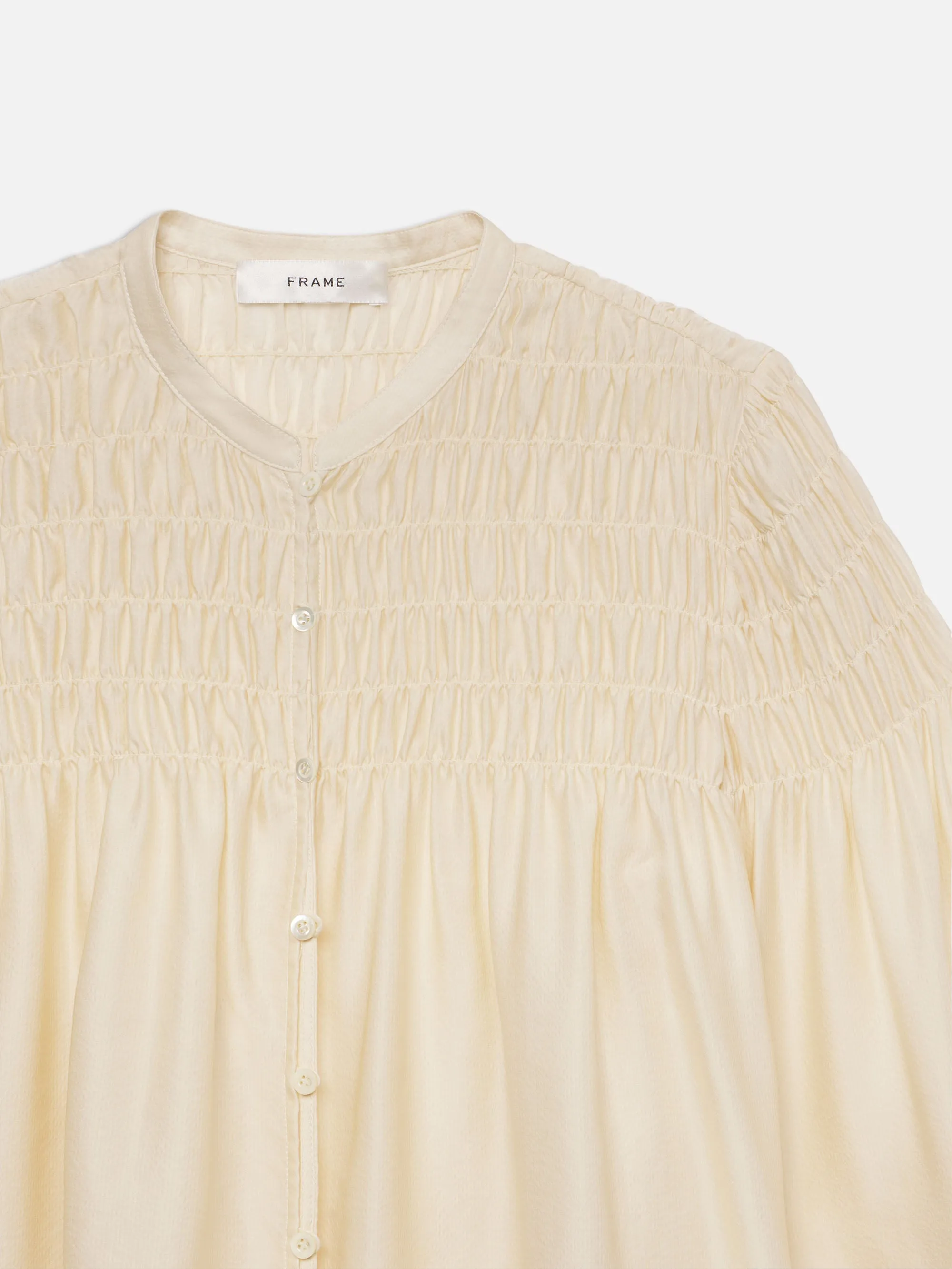 Blouse sans col smockée -- Champagne