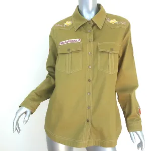 Spell Foxglove Embroidered Shirt Olive Cotton Size Small Long Sleeve Top NEW