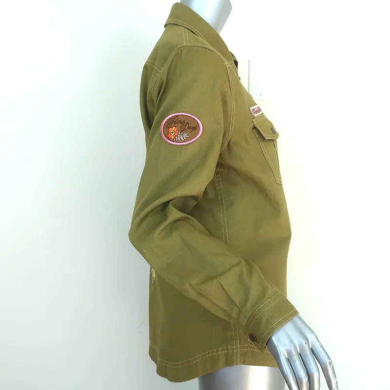 Chemise Brodée Foxglove Olive en Coton Taille Petite Manches Longues Nouveau