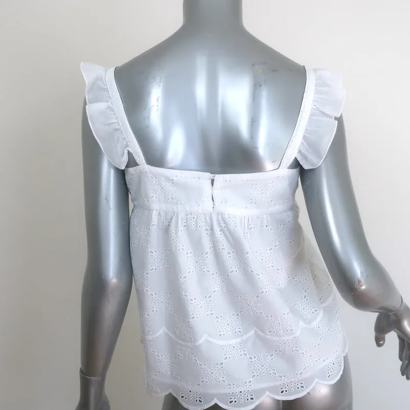 Débardeur blanc en coton Saint Roche à bretelles froncées et broderie œillet taille S