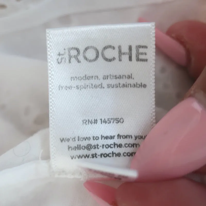Débardeur blanc en coton Saint Roche à bretelles froncées et broderie œillet taille S