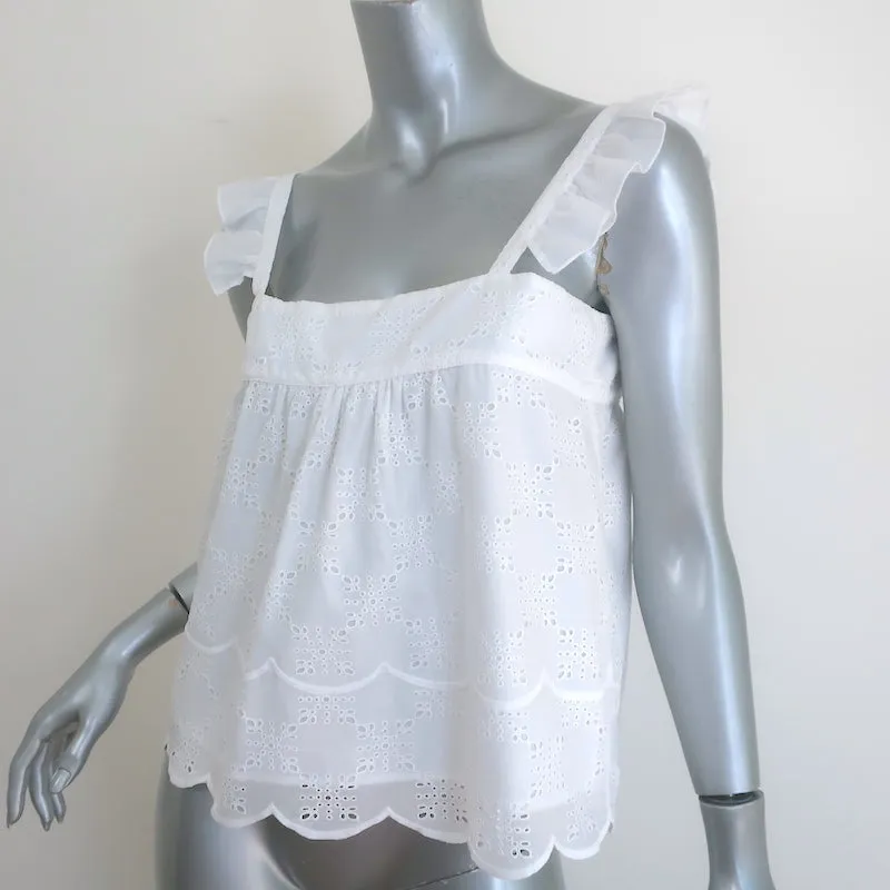 Débardeur blanc en coton Saint Roche à bretelles froncées et broderie œillet taille S