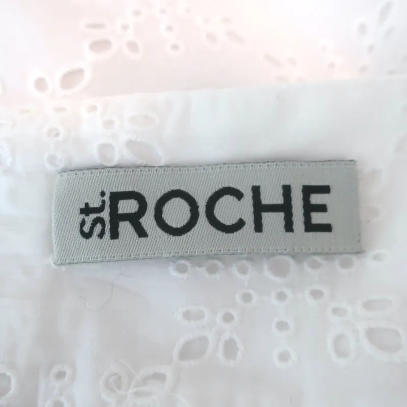 Débardeur blanc en coton Saint Roche à bretelles froncées et broderie œillet taille S