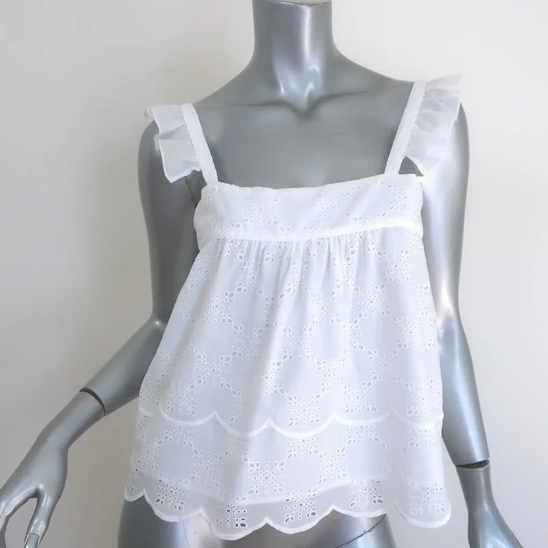 Débardeur blanc en coton Saint Roche à bretelles froncées et broderie œillet taille S