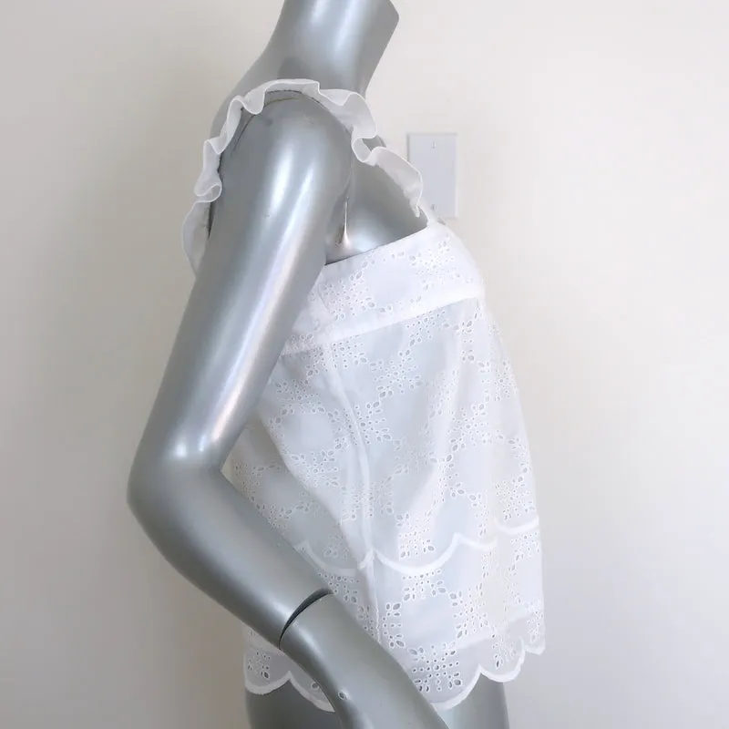 Débardeur blanc en coton Saint Roche à bretelles froncées et broderie œillet taille S