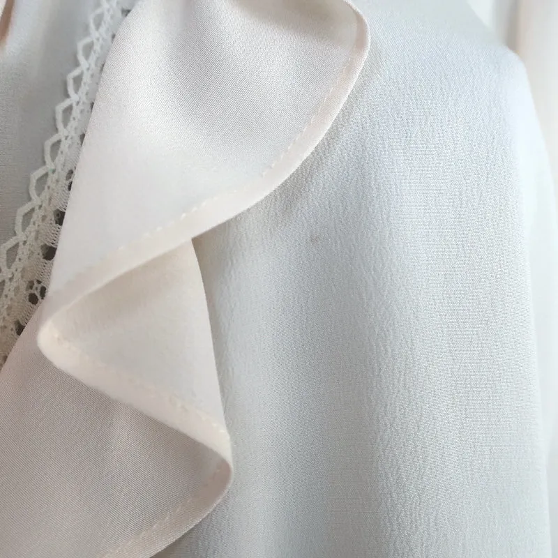 Stella McCartney Blouse à Volants en Soie Bordée de Dentelle Ivoire Taille 42 Haut à Manches Longues