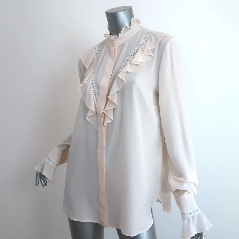 Stella McCartney Blouse à Volants en Soie Bordée de Dentelle Ivoire Taille 42 Haut à Manches Longues