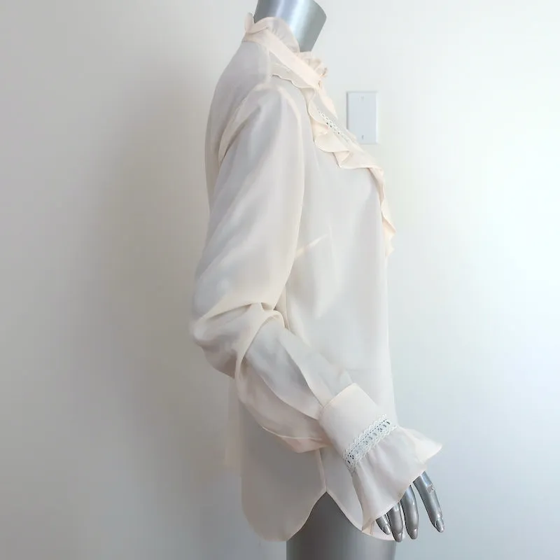 Stella McCartney Blouse à Volants en Soie Bordée de Dentelle Ivoire Taille 42 Haut à Manches Longues