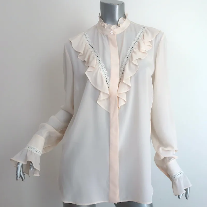 Stella McCartney Blouse à Volants en Soie Bordée de Dentelle Ivoire Taille 42 Haut à Manches Longues