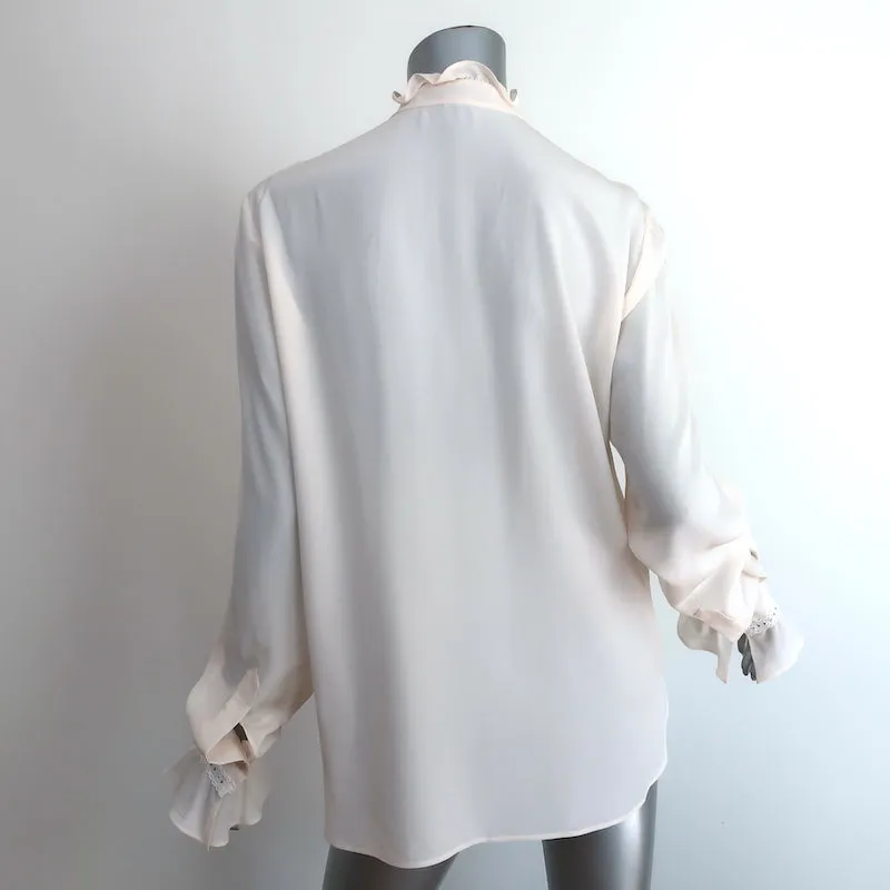 Stella McCartney Blouse à Volants en Soie Bordée de Dentelle Ivoire Taille 42 Haut à Manches Longues