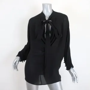 Stella McCartney Tie-Neck Tunic Black Draped Silk Size 42 Long Sleeve Blouse
