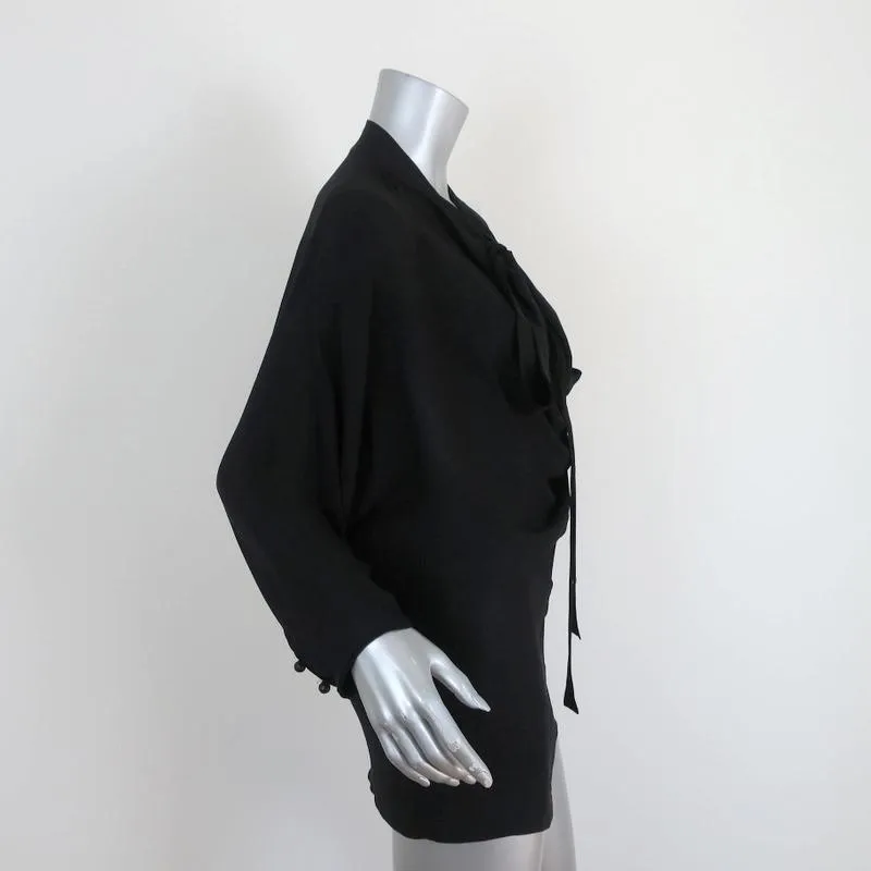 Stella McCartney Tunique à Noeud Noir en Soie Drapée Taille 42 Blouse à Manches Longues