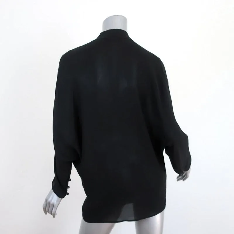 Stella McCartney Tunique à Noeud Noir en Soie Drapée Taille 42 Blouse à Manches Longues