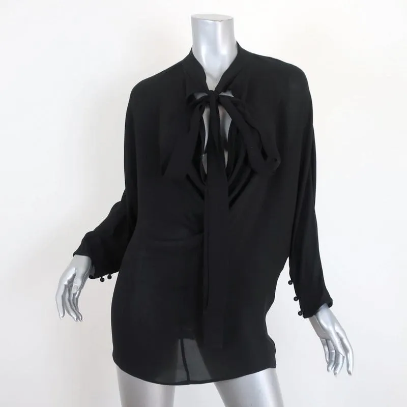 Stella McCartney Tunique à Noeud Noir en Soie Drapée Taille 42 Blouse à Manches Longues