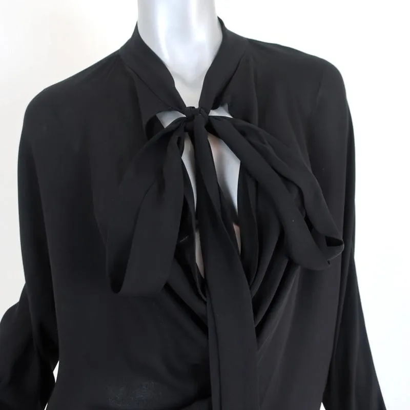 Stella McCartney Tunique à Noeud Noir en Soie Drapée Taille 42 Blouse à Manches Longues